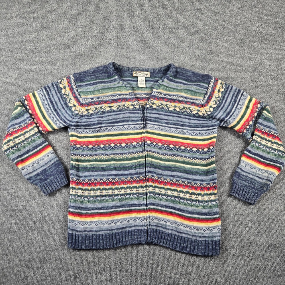 Heirloom Collectibles Cardigan Women S Blue Fair Isle Zip Sweater Cotton Blend